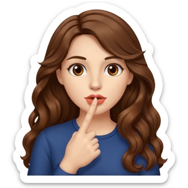 I want her hair to be long, wavy, brown, and fair-skinned, and for her to put her finger on her lips. sticker