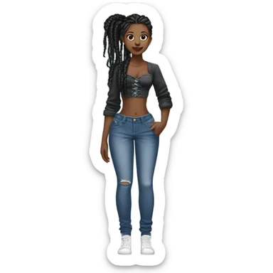 Black girl with braids posing full body jeans corset top sticker