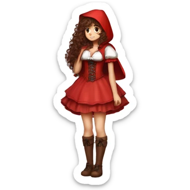 Little Red Riding Hood long curly hair brown corset and dress full body pose non-chibi sticker