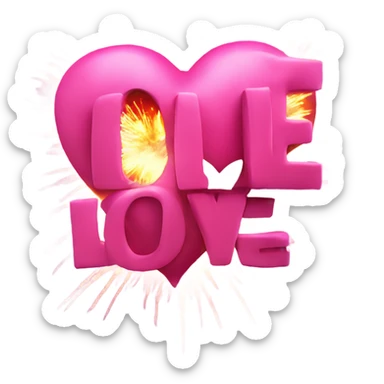The word love with pink hearts and fire works sticker