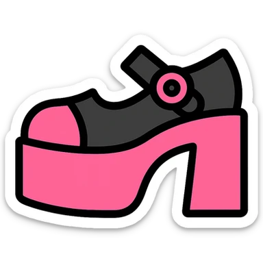 BLACKPINK-inspired gothic shoes, no hearts, black and pink, cute and stylish, color outline icon style sticker