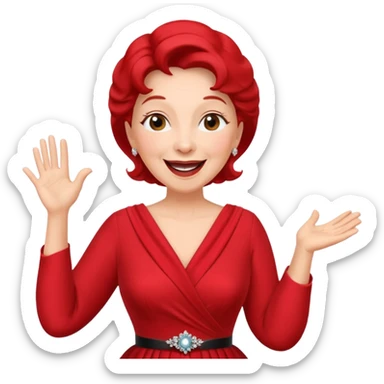 Older woman – elegant gown, 50s, red dress, expressive singing pose sticker