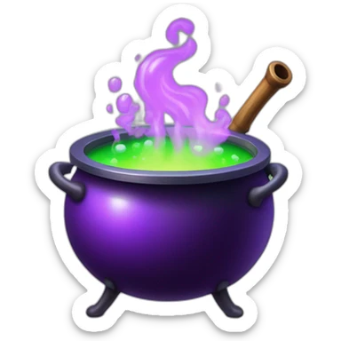 Cauldron bubbling over with neon-green potion and purple steam. sticker