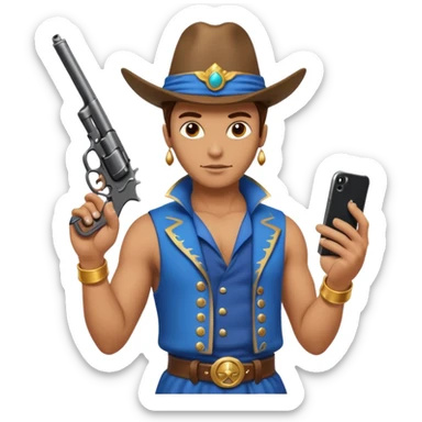 genie holding a revolver in one hand and an iphone on the other sticker