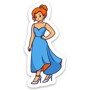 girl with big feet wearing silver heels and a big blue-grey prom dress sticker