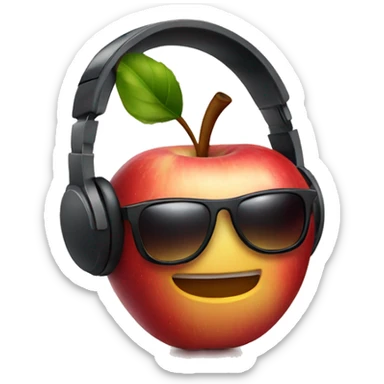 an apple with headphones and sunglasses sticker