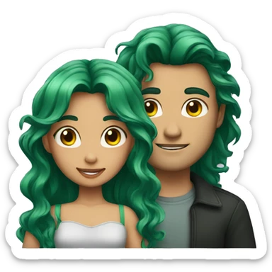 girl who has green hair with a guy who has long wavy black hair sticker