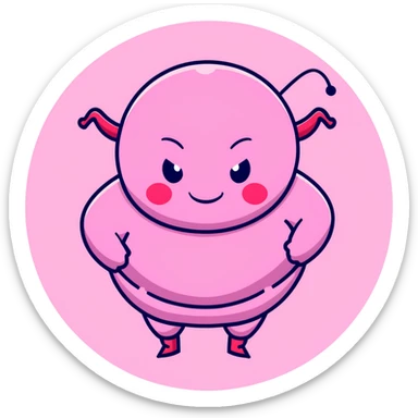 Majin Buu from Dragon Ball Z, pink round body with holes, antenna on head, innocent smile sticker