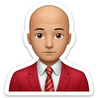 man Bald with red necktie, red dress,tatto. sticker