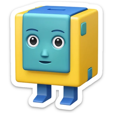 A yellow cube Head and rectangular arms BLUE cube troco Green rectangular legs sticker