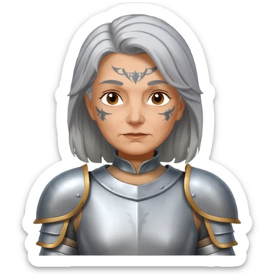 elderly tattooed knight, tattooed shoulder, long hair, female sticker