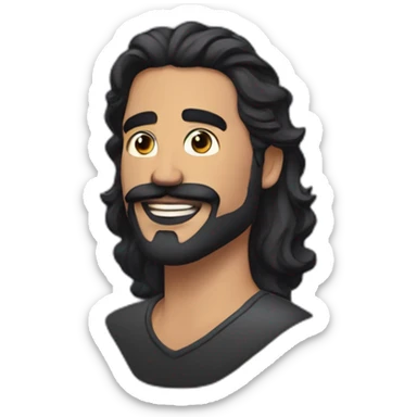 latino man with long wavy black hair and black light beard and mustache  sticker