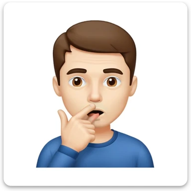 Man with comically sharp Jawline with finger on mouth, making silence gesture. sticker