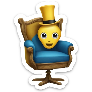 A clam wearing a yellow top hat while sitting in a blue chair sticker