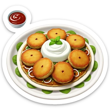 Aloo Tikki Chaat, Indian street food with potato patties, yogurt, and chutneys sticker