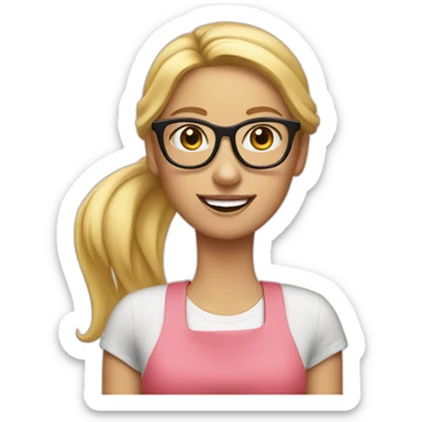 Blond girl with ponytail and black glasses eating salmon  sticker