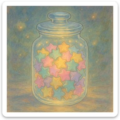 a transparent jar with pastel origami stars inside sticker
