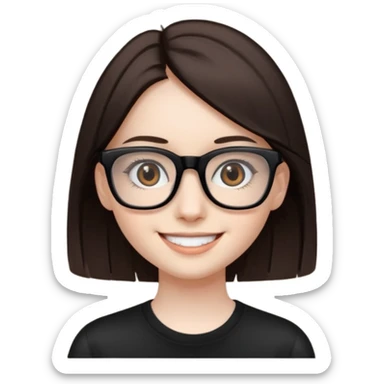 une ado, brune aux cheuveux tres fonces longs lisses blanche, ,lunettes carres noires, yeux bruns  sticker