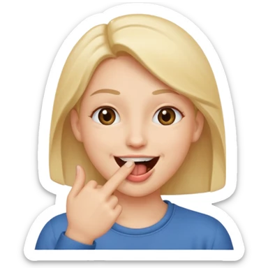 A smiling face with open mouth and taking is finger inside mouth sticker