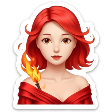 Woman slowly letting red silk fall from her shoulders, firelight flicker sticker