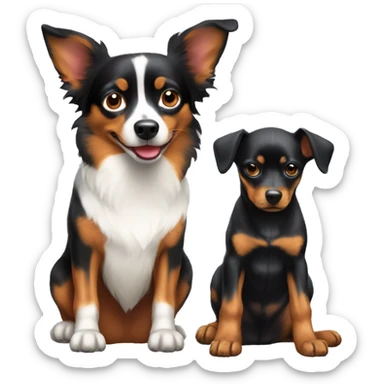 Mini pinscher sit next to an australian shepard sticker