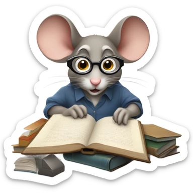 mouse studying hard sticker