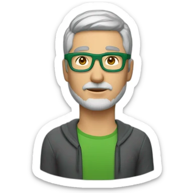 50 year old caucasianman with very short cropped gray hair, wearing puma glasses with a green rim having a three days' stubbled beard sticker
