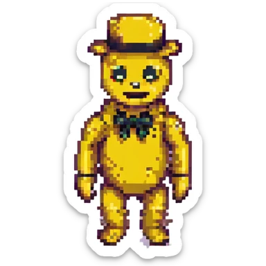 yellow Freddy from FNAF 1 in pixel art style with black eyes sticker