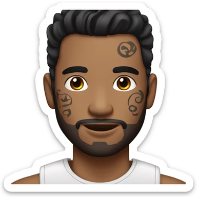 brown male with black mhair and neck tattoos and brow piercing  sticker