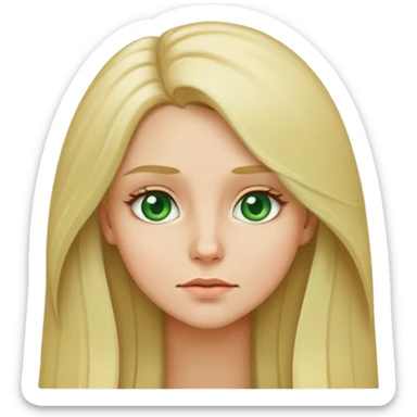 blonde with long hair and pale green eyes, thoughtful, emoji style sticker