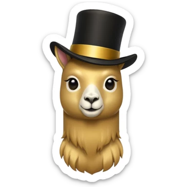A small golden llama silhouette wearing a black top hat sticker
