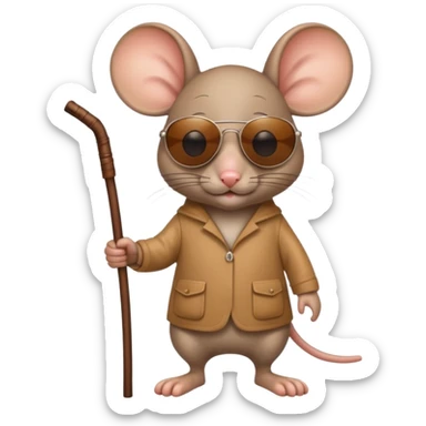 blind mouse with sunglasses and walking stick, walking sticker