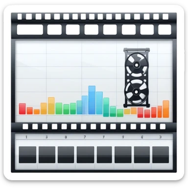 Create an emoji representing video editing. The design should feature a video editing software interface with a visible timeline, video clips, and audio tracks. Include elements like a film strip or a clapperboard to represent the filmmaking aspect. No smiley faces. Make the background transparent. sticker