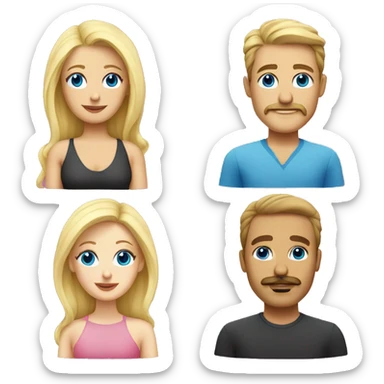 Couple woman with pink hair blue eyes man with mustache and shoulder length blonde hair sticker