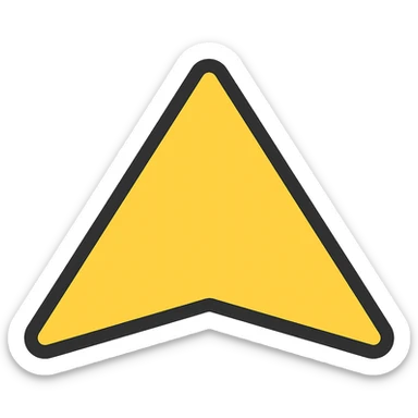 Outlined icon style of a triangle pointing upwards, colored yellow, with no background. sticker