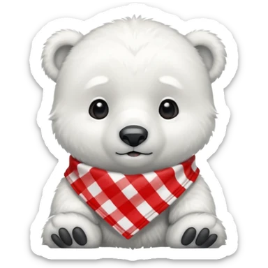baby polar bear wearing a red and white checkered Neckerchief sticker