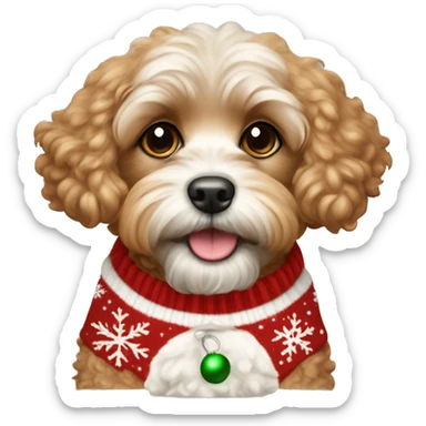 apricot colored cavapoo dog wearing a christmas sweater  sticker