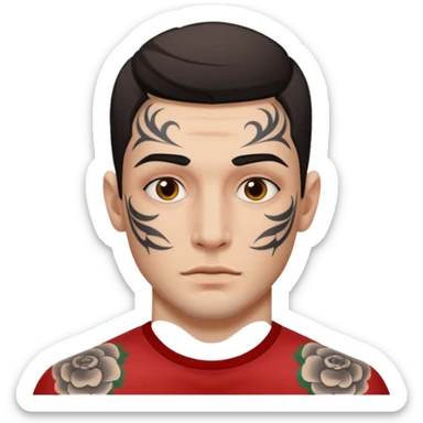 tattoo man, white skintone,tattoos on face, more visible. sticker