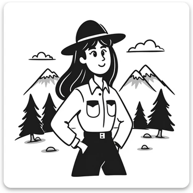 white woman park ranger with brown hair and blue eyes in a nature background sticker