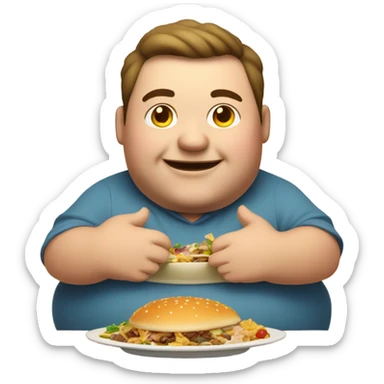 fat man eating his food  sticker