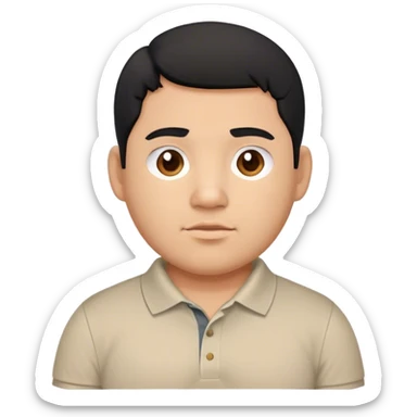 Latino male, black hair, light brown, a bit chubby, wearing a polo shirt sticker