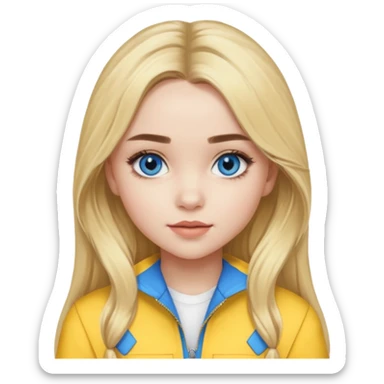 Sabrina Carpenter blue eyes, long blonde hair, yellow tour outfit sticker