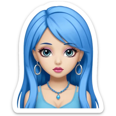 gyaru style, blue hair, dramatic makeup, bratz doll inspired sticker