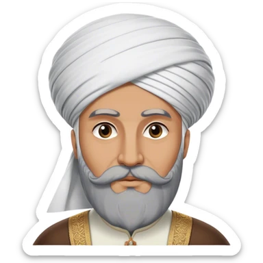​Cinematic Realistic Portrait of Suleiman the Magnificent, depicted as a regal Ottoman sultan adorned with a large, white, round, tall turban and a majestic grey beard, his commanding gaze bathed in warm, historic lighting that exudes timeless authority and grandeur, sticker