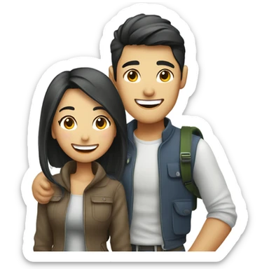 Attractive young  Asian couple excitedly traveling  sticker