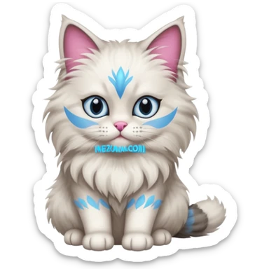 Neva masquerade cat, very fluffy, gray and white, blue eyes and pink nose sticker