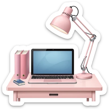 Pale Pink  Workstation and book and Light Pale Pink Desk lamp and computer for Lease sticker