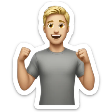a young white man cheering sticker