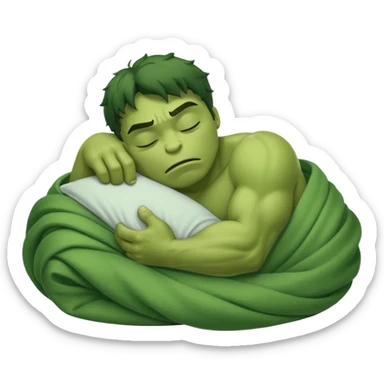 Incredible hulk curled up like a cat sleeping lying down in bed under blanket eyes closed sticker