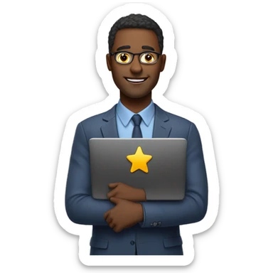 man with laptop rate with 5 stars sticker